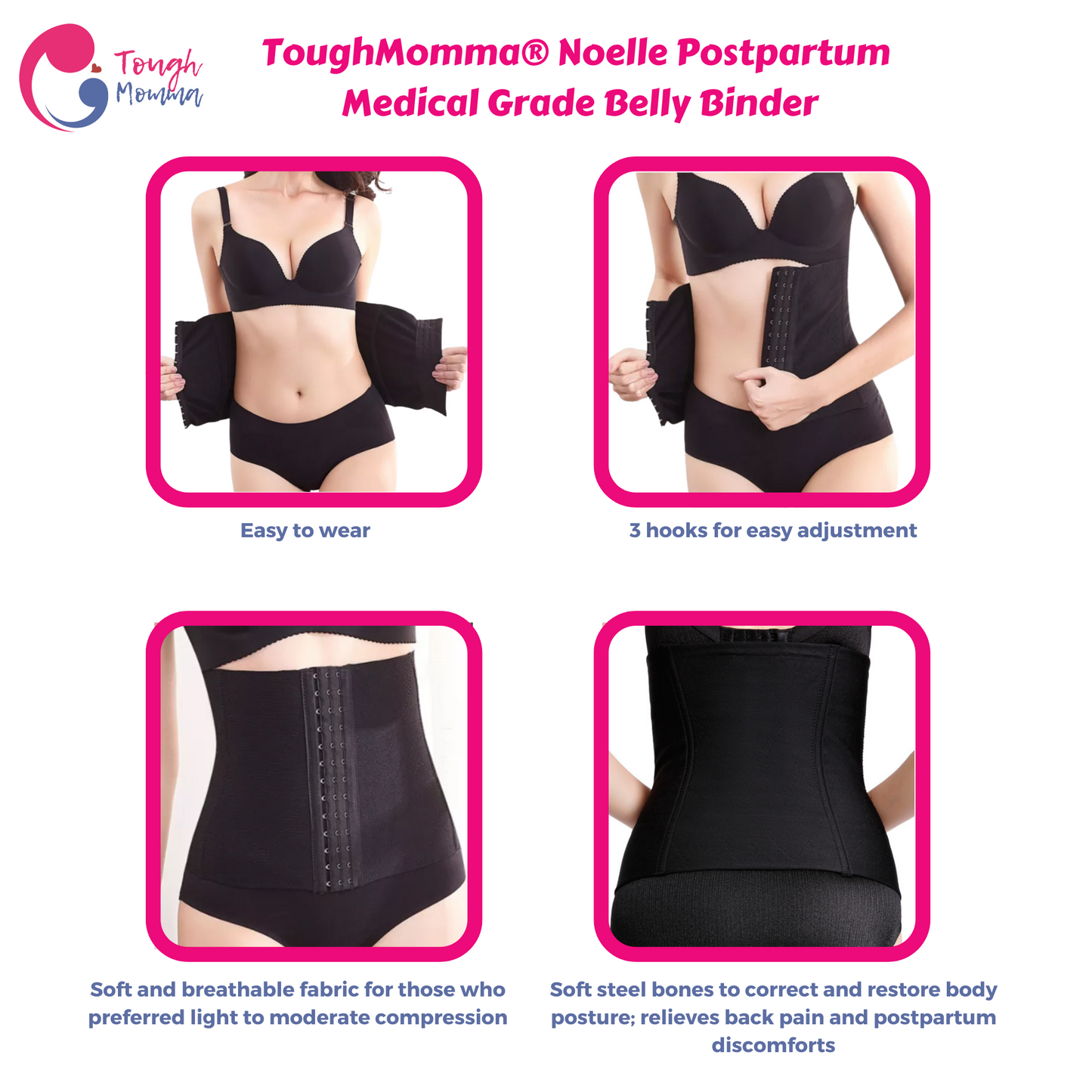 ToughMomma Noelle 2in1 Postpartum Medical Grade Recovery Binder Waist Cincher